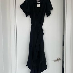 Chelsea28 black long ruffle wrap dress